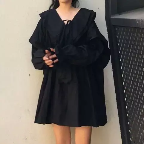 GOUB - Đầm Babydoll Tay Dài Xếp Ly