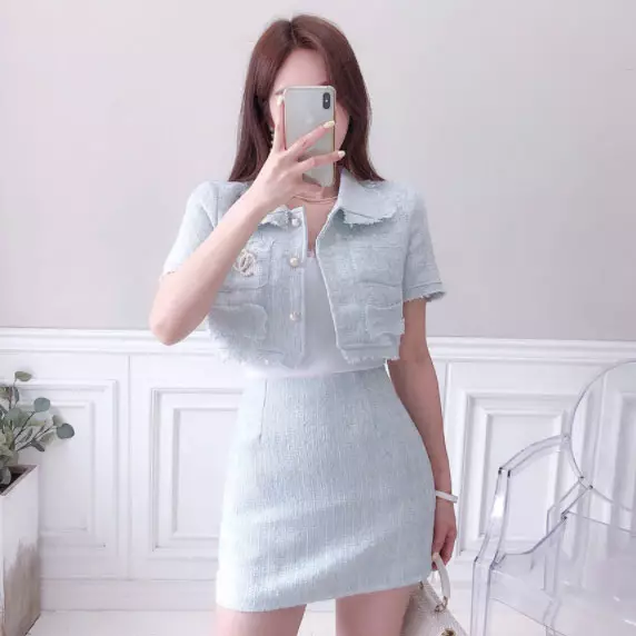 Babi n Pumkin - Set: Áo khoác Tweed + Chân váy ngắn