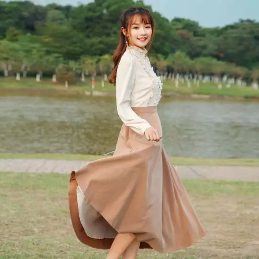 Nebbia - Váy midi xếp nếp hai mảnh giả