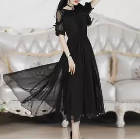 Sefen - Đầm Midi Phối Lưới Tay Ngắn