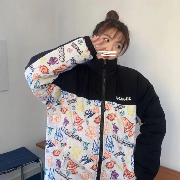 Rhames Fleece Panel Graffiti Print Zip-Up Jacket