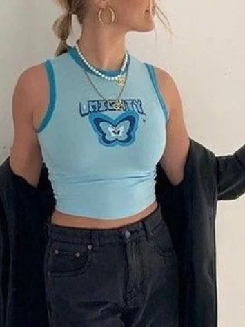 MOONGATE - Áo ba lỗ crop top in hình bướm